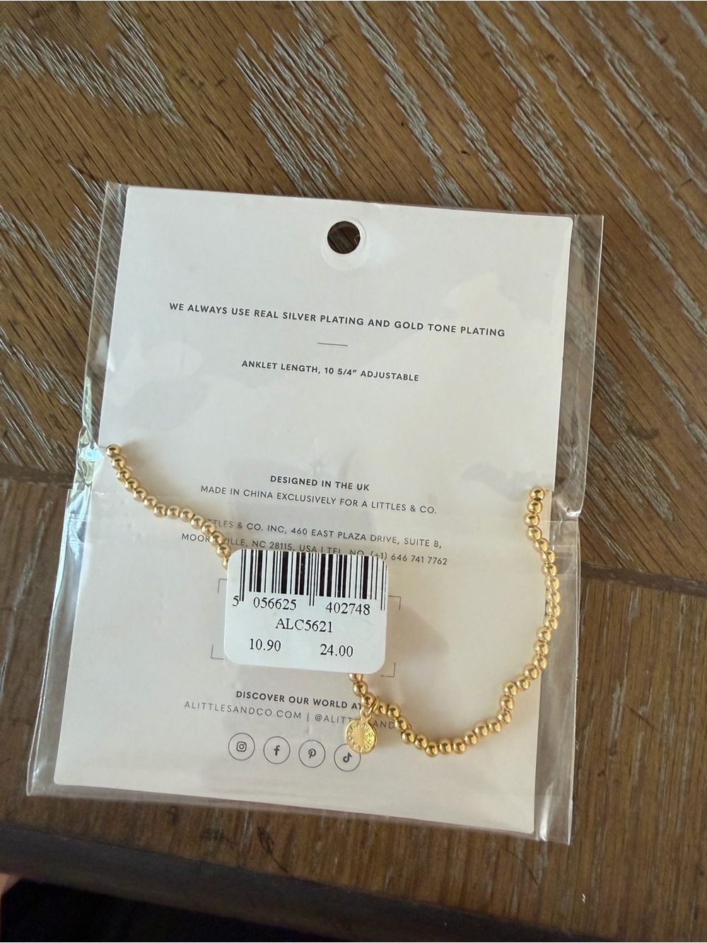 Pink Beaded Anklet with Gold Charm - Picture 2 of 2